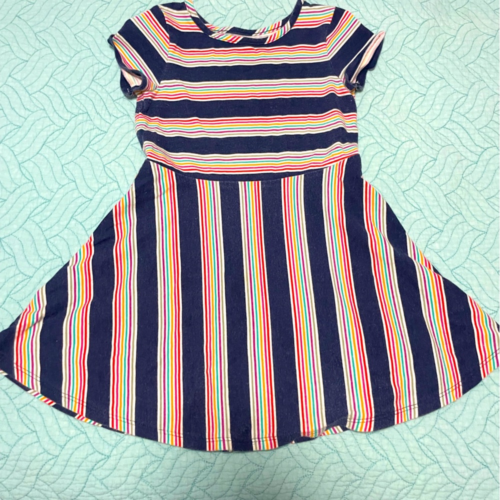 Cat & Jack Navy and Rainbow Striped Skater Dress
